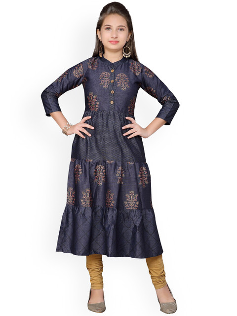 

Aarika Girls Navy Blue Paisley Printed Kurta