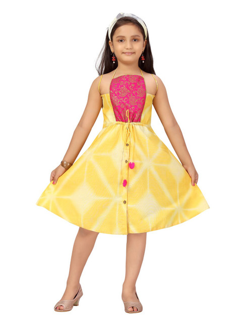 

Aarika Girls Yellow & Pink Abstract Dyed Cotton Fit & Flare Dress