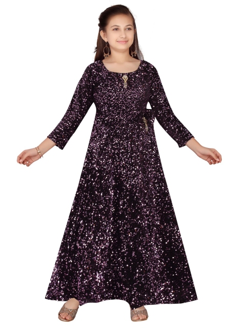 

Aarika Girls Pink & Black Sequin Embellished Velvet Gown Dress
