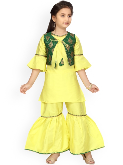 

Aarika Girls Yellow Pure Silk Kurti with Sharara