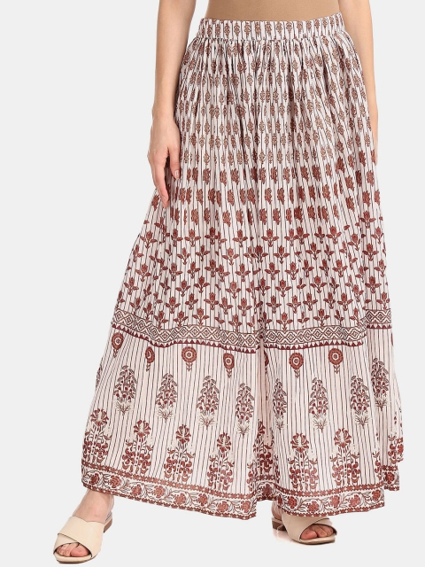 

Bronz Women White & Brown Printed Pure Cotton Straight Maxi Skirt