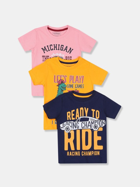 

Cherokee Boys Pack Of 3 Graphic Printed Pure Cotton T-shirt, Navy blue