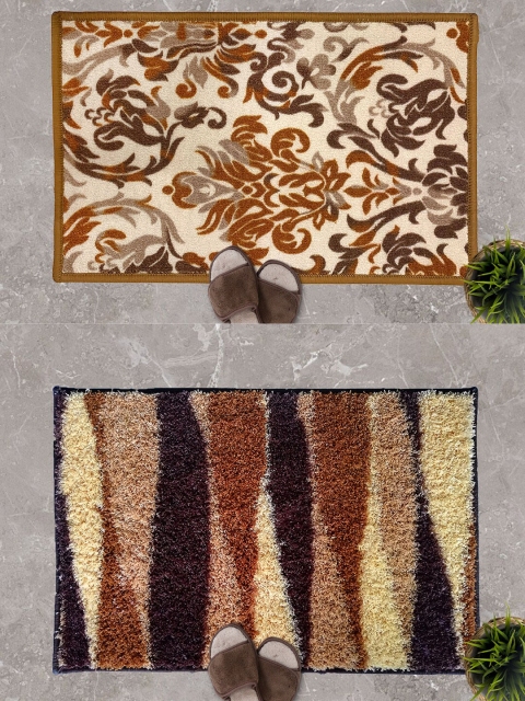 

Athom Trendz Set Of 2 Printed Anti-Skid Doormats, Brown