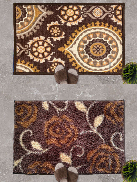 

Athom Trendz Set Of 2 Printed Anti-Skid Doormats, Brown