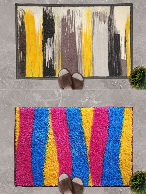 

Athom Trendz Set Of 2 Printed Anti-Skid Doormats, Pink