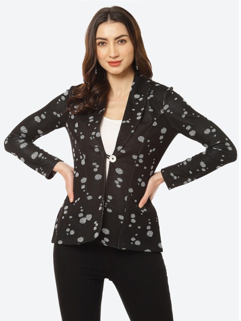 

Kurti's by Menka Women Black White Geometric Printed Tailored Jacket