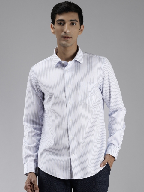 

Blackberrys Men White & Blue Cotton India Slim Fit Striped Non Iron Shirt