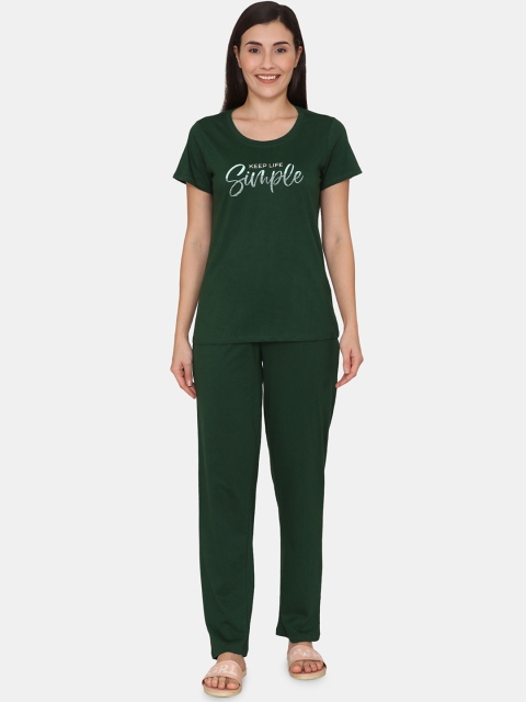 

Coucou by Zivame Women Green Typography Printed Cotton Night suit