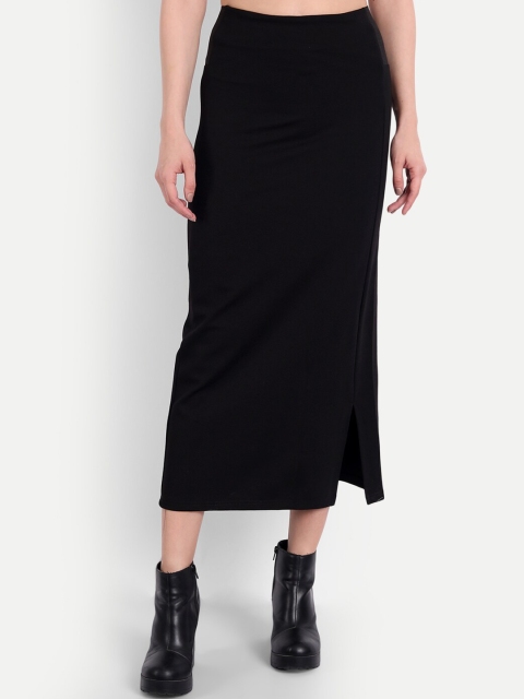 

BROADSTAR Women Black Solid Pencil Midi Skirt