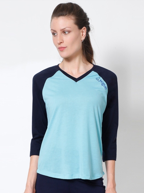 

Yogue Activewear Women Blue V-Neck Raw Edge Yoga T-shirt