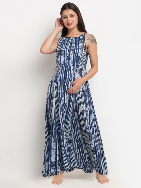 

Tiara Navy Blue Printed Liva Maternity Maxi Nightdress