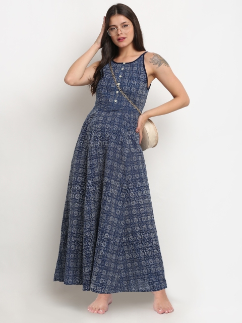 

Tiara Navy Blue Printed Pure Cotton Maxi Nightdress