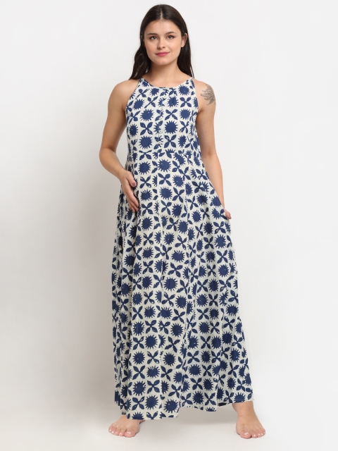 

Tiara Navy Blue Printed Maxi Maternity Nightdress