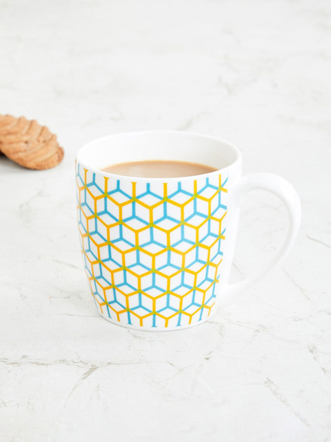 

Home Centre White & Blue Printed Bone China Glossy Mug