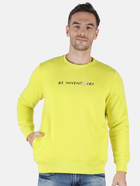 

Monte Carlo Plus Size Men Lime Green Solid Cotton Blend Pullover Sweatshirt