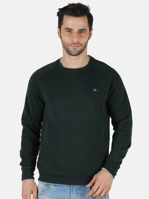 

Monte Carlo Plus Size Men Olive Green Solid Cotton Blend Pullover Sweatshirt