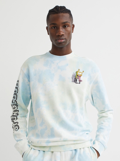 

H&M Men Blue & White Relaxed Fit Printed Sweatshirt