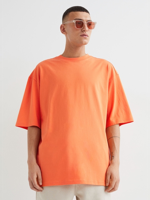 

H&M Men Orange Oversized Fit Cotton T-shirt