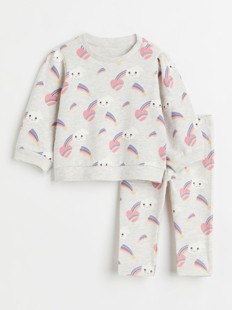 

H&M Girls Beige Printed 2-Piece Cotton Set
