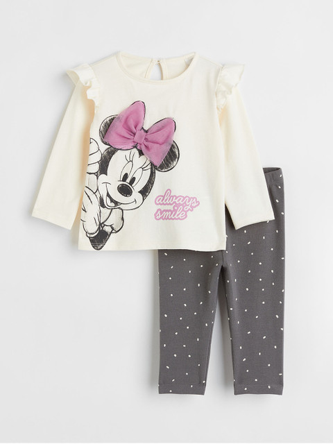 

H&M White & Grey Printed Top with Leggings