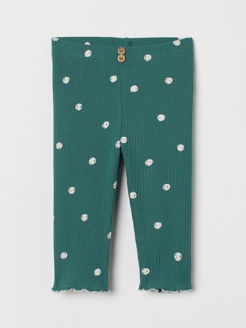 

H&M Girls Green & White Printed Ribbed Leggings