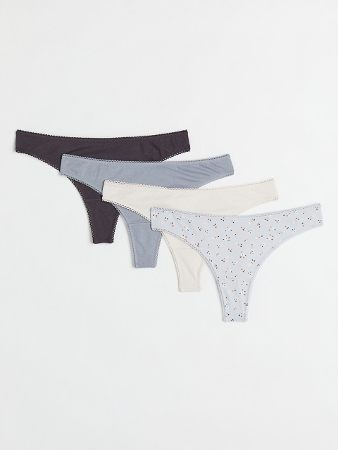 

H&M Women 4 Pack Scallop Trimmed Thong Briefs 1037564001, Blue
