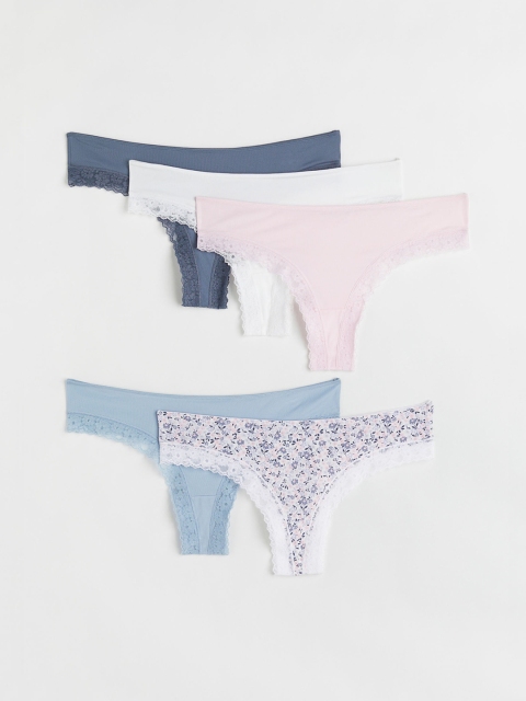 

H&M Women 5 Pack Lace-Trimmed Brazilian Briefs 1050608001, Blue