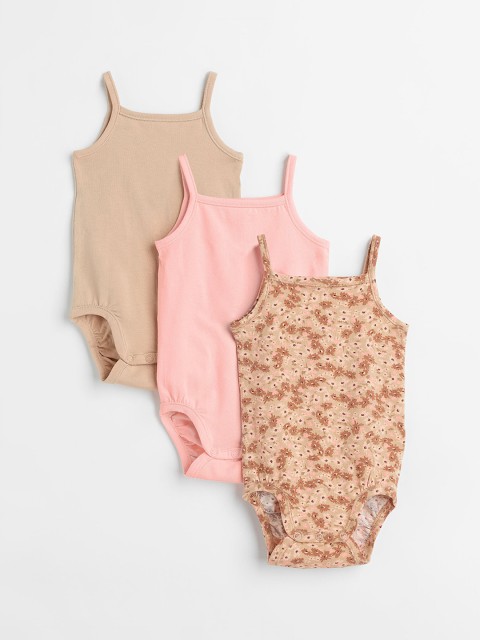 

H&M Girls 3-Pack Sleeveless Bodysuits, Beige