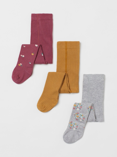 

H&M Girls Grey & Mustard Yellow 3-Pack Tights