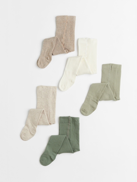 

H&M Girls 5 Pack Fine Knit Tights, Beige