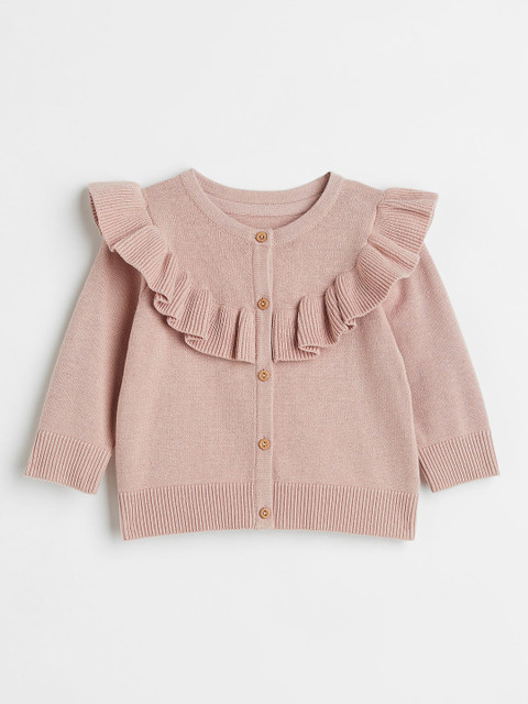 

H&M Girls Flounce-Trimmed Cardigan, Pink