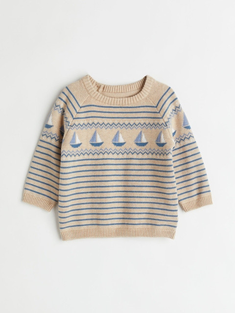 

H&M Boys Beige & Blue Striped Jacquard-Knit Cotton Jumper