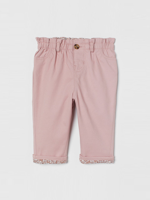 

H&M Girls Pink Loose Fit Lined Paper Bag Cotton Trousers