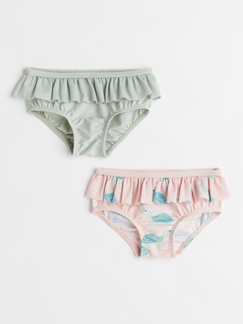 

H&M Girls 2-Pack Flounce-Trimmed Swim Pants, Green