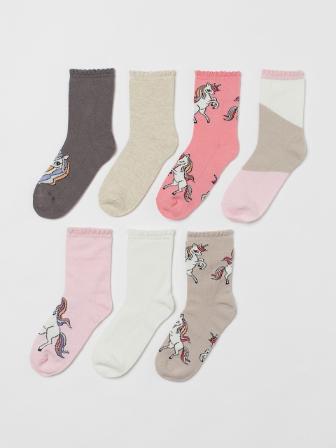 

H&M Girls Pack of 7 White & Grey Patterned Socks
