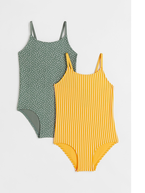 

H&M Girls 2 Pack Patterned Swimsuits, Green