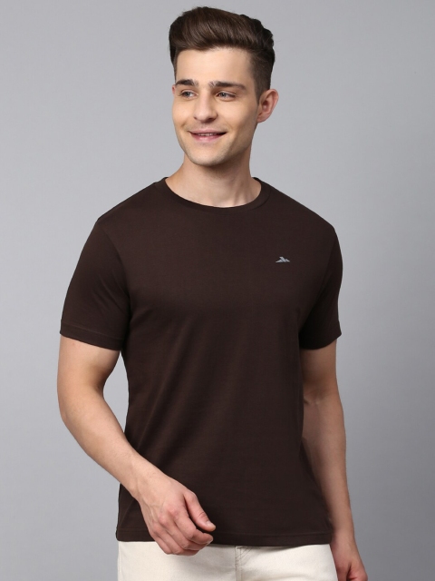 

SPARROWHAWK Men Coffee Brown Solid Cotton T-shirt