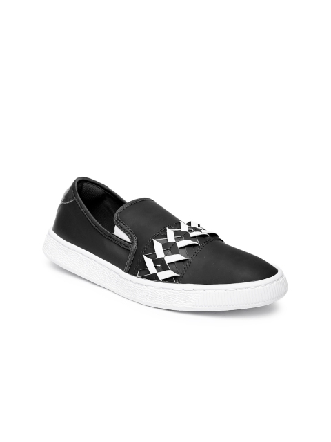 

Puma Women Black Basket Cut-Out Slip-On Sneakers
