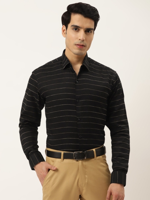 

JAINISH Men Black Smart Slim Fit Horizontal Stripes Striped Formal Shirt