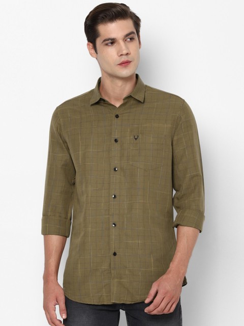

Allen Solly Men Olive Green Slim Fit Checked Casual Cotton Linen Shirt