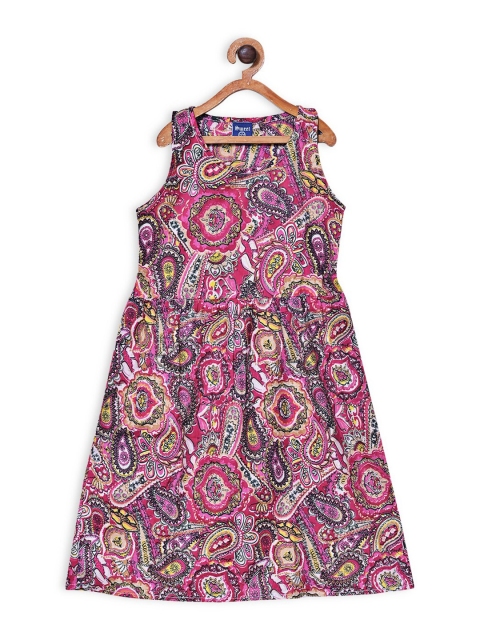 

SWEET ANGEL Pink & White Ethnic Motifs A-Line Cotton Dress