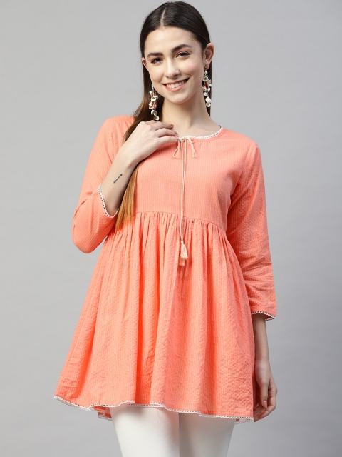 

RAJGRANTH Peach-Coloured Striped Tunic