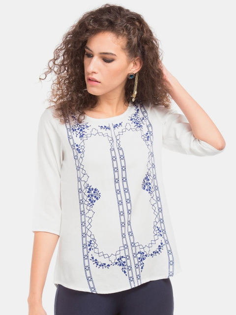 

Bronz White & Blue Ethnic Motif Printed Top