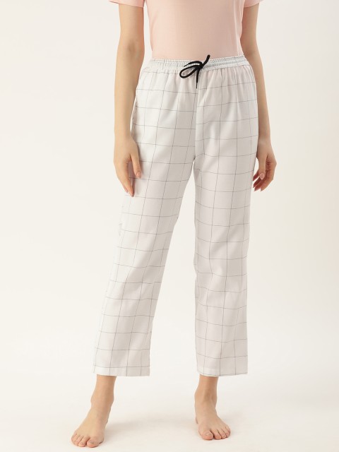 

Kryptic Women White & Black Pure Cotton Checked Lounge Pants