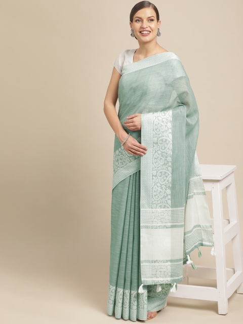 

Saree Swarg Green Linen Blend Banarasi Sarees