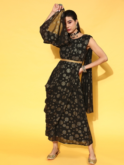 

Juniper Women Stylish Black Abstract Draped Luxe Dress