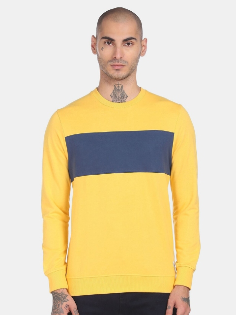 

Ruggers Men Yellow & Blue Colourblocked Cotton Sweatshirt