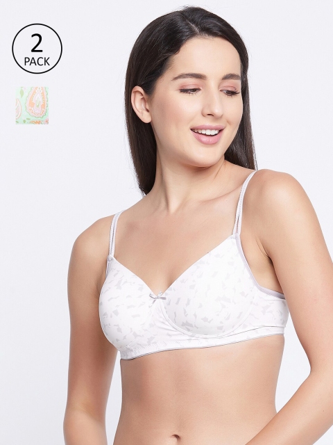 

Clovia White & Mint Green Pack Of 2 Geometric Printed Lightly Padded T-shirt Bra