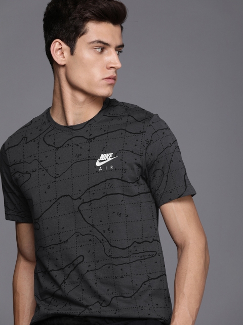 

Nike Men Charcoal Graphic Printed And Checked Pure Cotton T-shirt