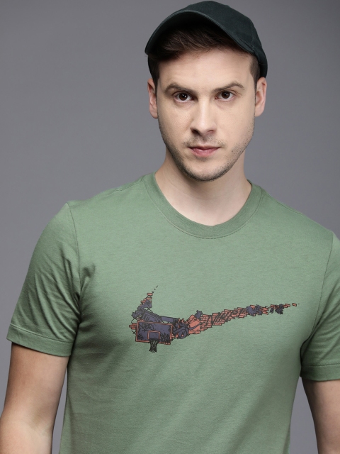

Nike Men Olive Green & Multicoloured Brand Logo Printed T-shirt